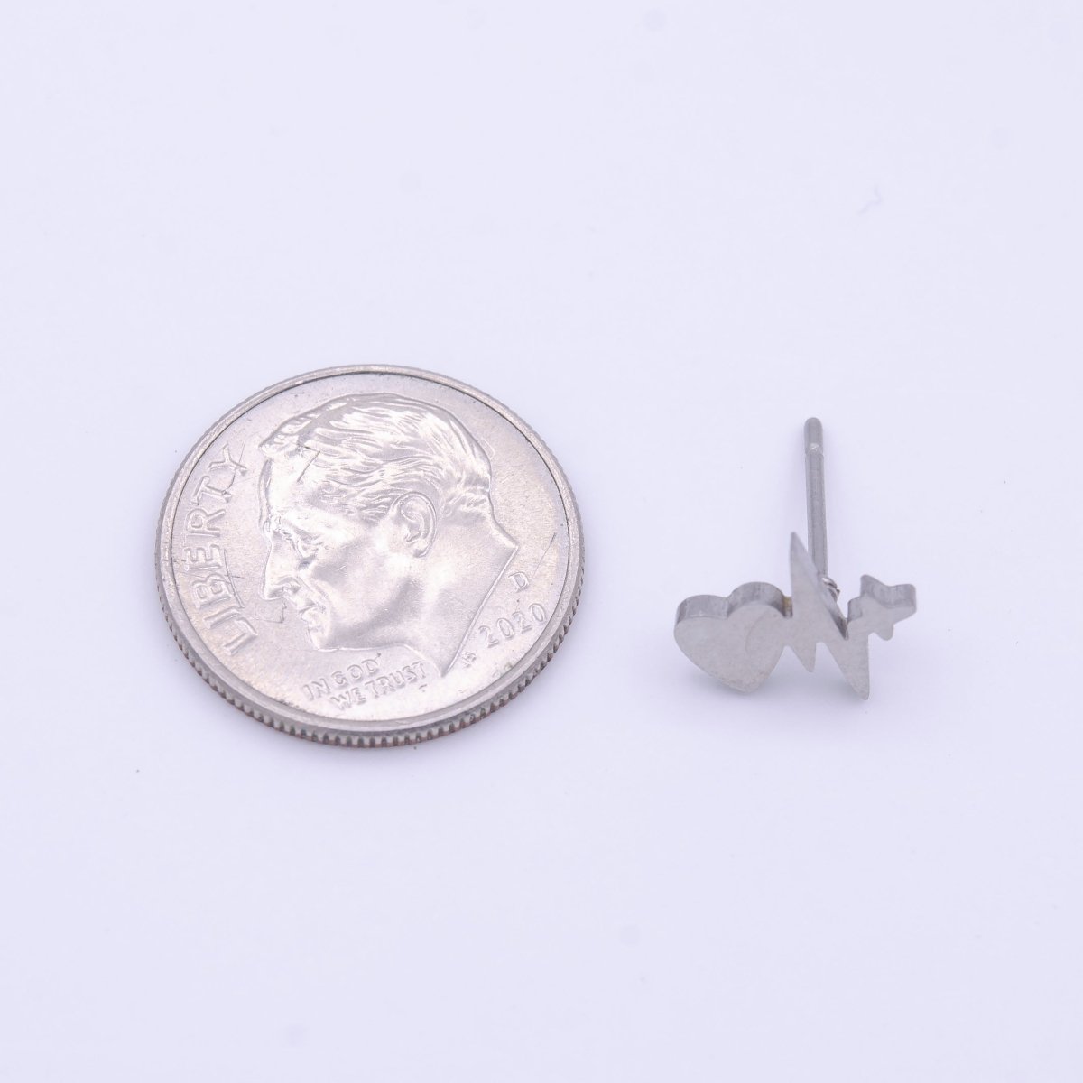 Stainless Steel Heartbeat Pulse Frame Silver Stud Earrings | Y-255 - DLUXCA