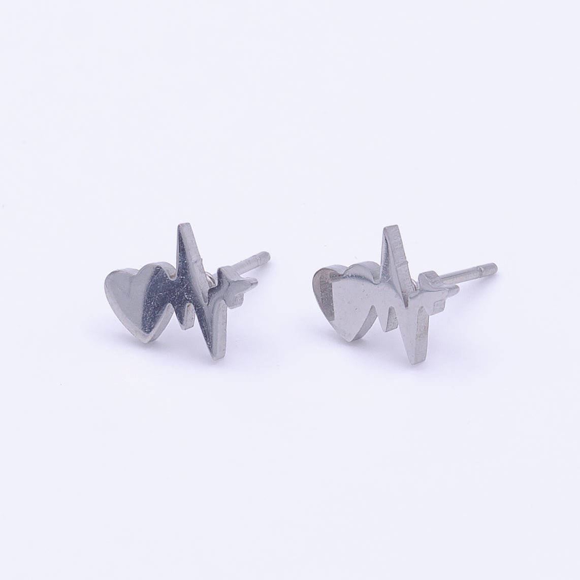 Stainless Steel Heartbeat Pulse Frame Silver Stud Earrings | Y-255 - DLUXCA
