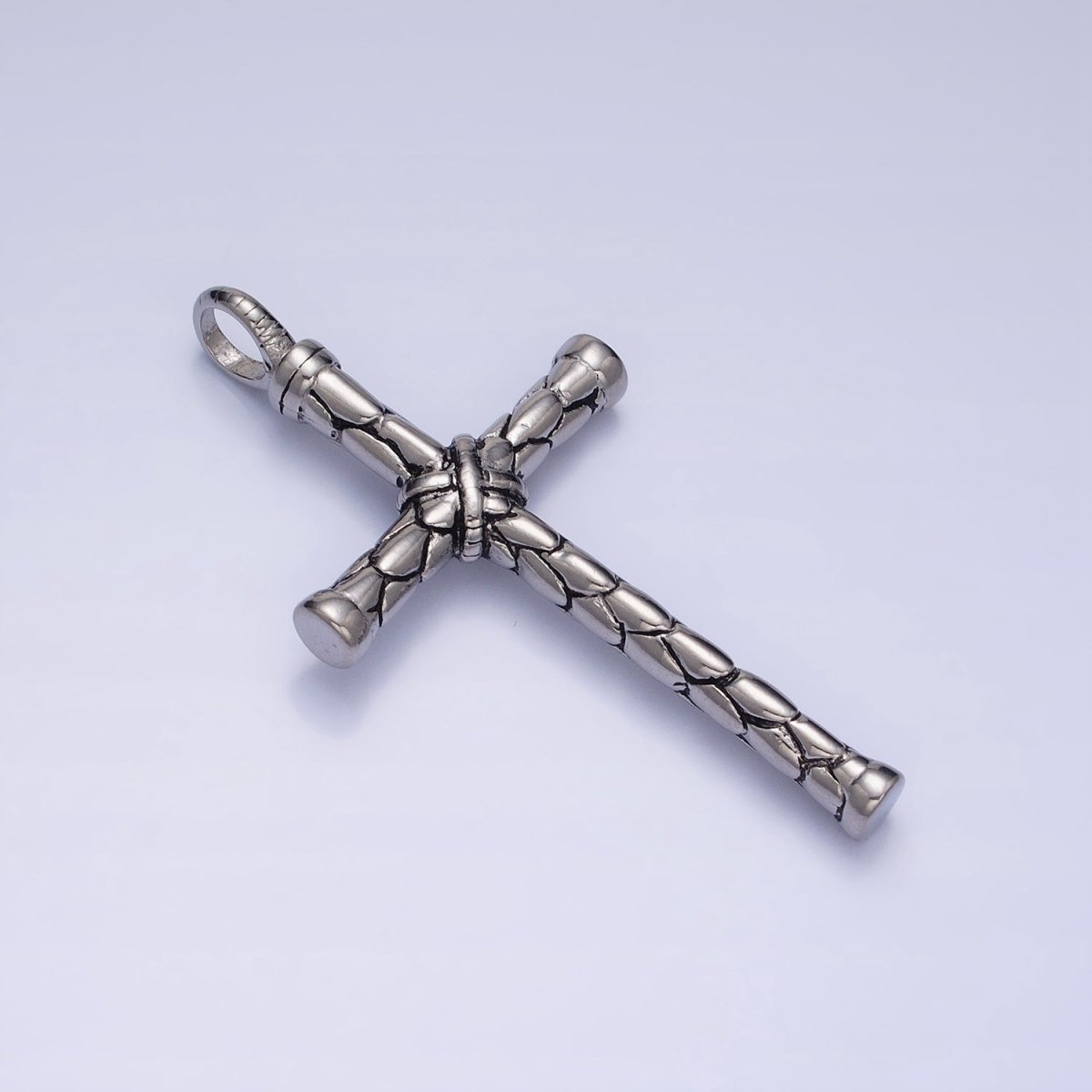 Stainless Steel Hexagon-Engraved Tied Religious Latin Cross Pendant in Gold & Silver P-1143 - DLUXCA