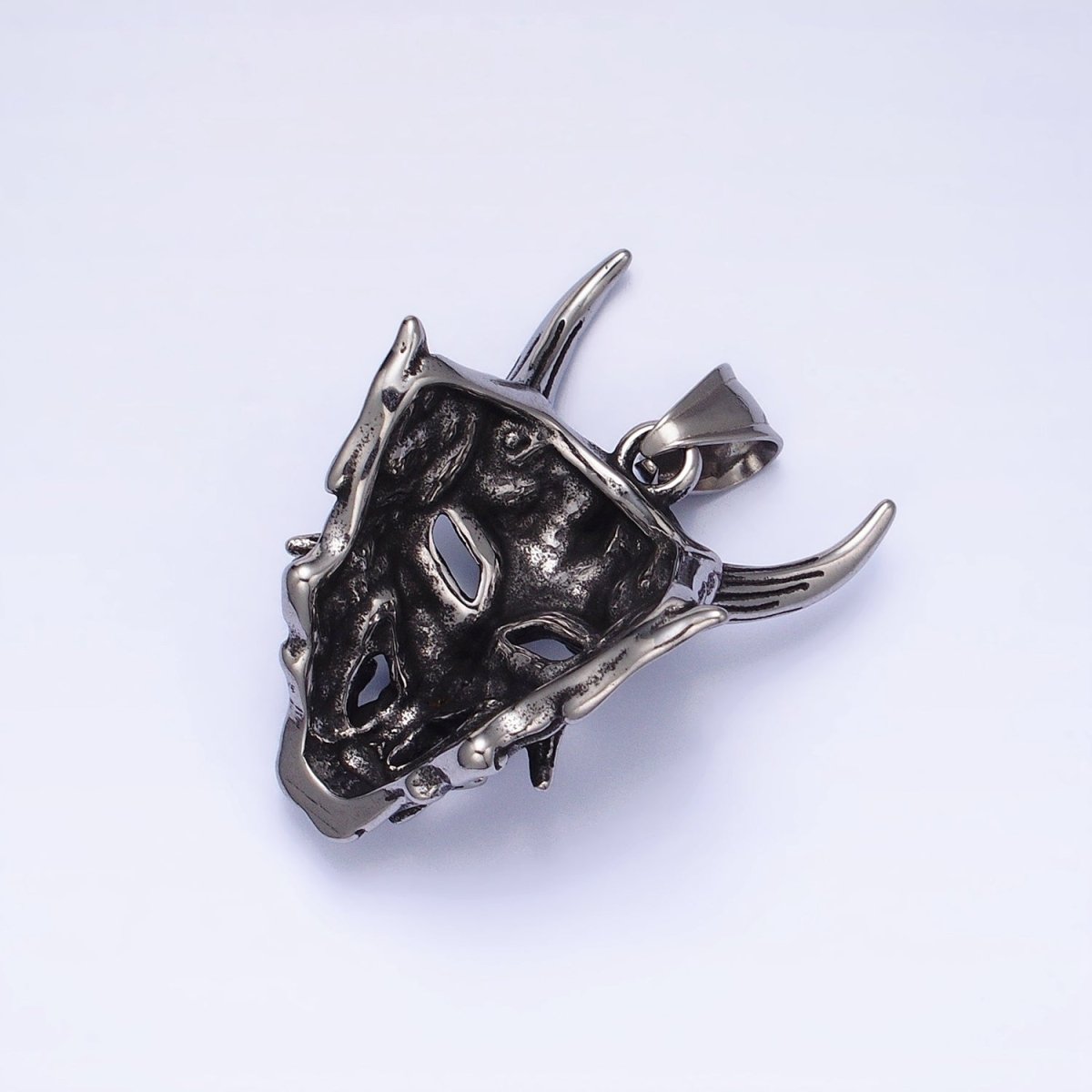 Stainless Steel Horned Monster Mask Men's Pendant in Silver & Gold | P-1133 - DLUXCA