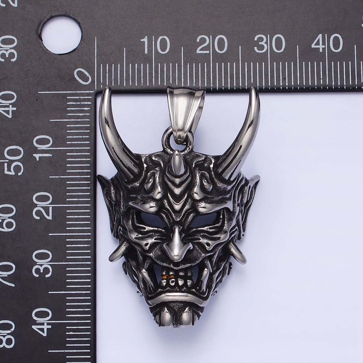 Stainless Steel Horned Monster Mask Men's Pendant in Silver & Gold | P-1133 - DLUXCA