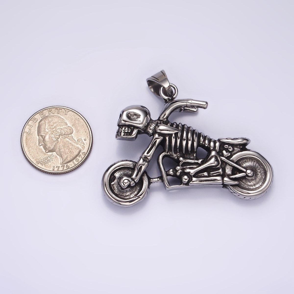 Stainless Steel Human Skeleton Skull Motorcycle Vehicle Pendant | P1061 - DLUXCA