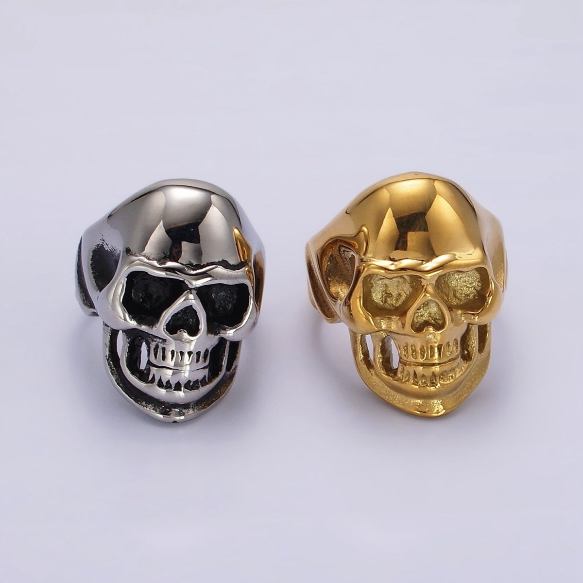 Stainless Steel Human Skeleton Skull Ring in Silver & Gold | O-712 ~ O-715 - DLUXCA