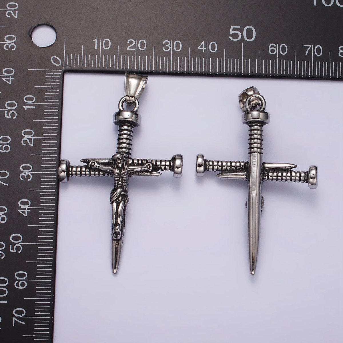 Stainless Steel Jesus Crucifix Nail Religious Cross Pendant | P1064 - DLUXCA