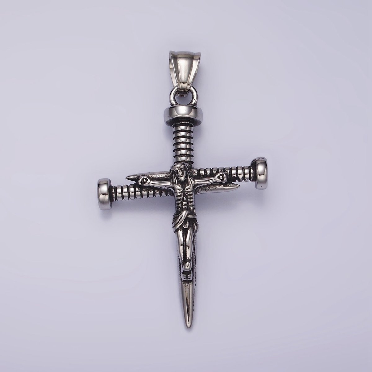 Stainless Steel Jesus Crucifix Nail Religious Cross Pendant | P1064 - DLUXCA