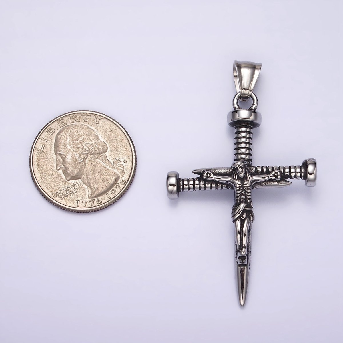 Stainless Steel Jesus Crucifix Nail Religious Cross Pendant | P1064 - DLUXCA