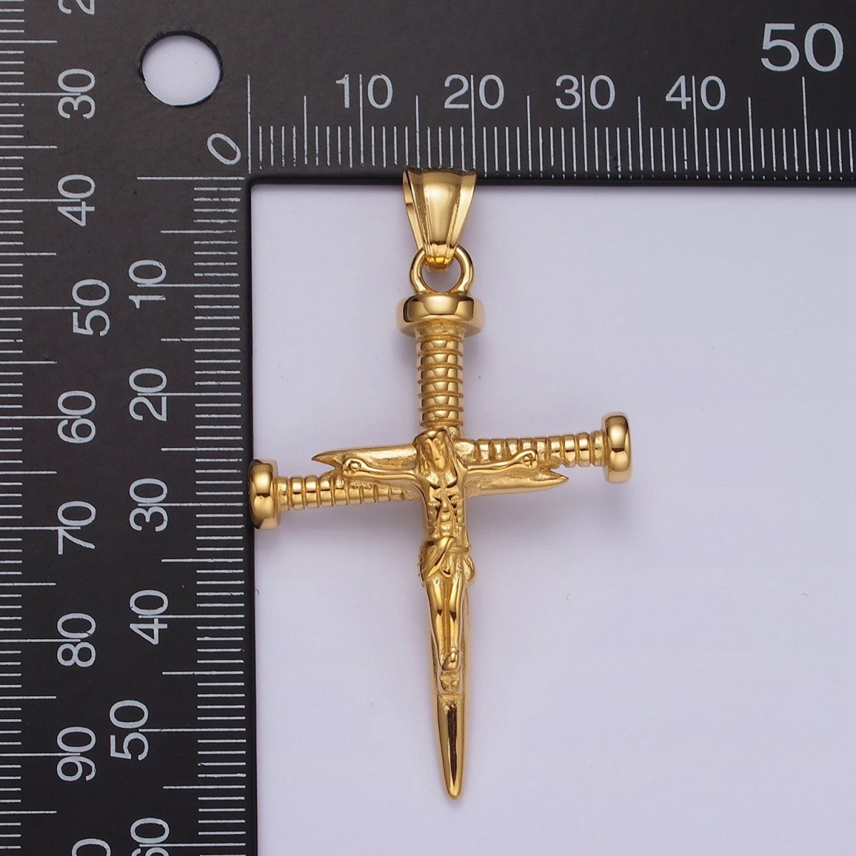 Stainless Steel Jesus Crucifix Nail Religious Cross Pendant | P1074 - DLUXCA