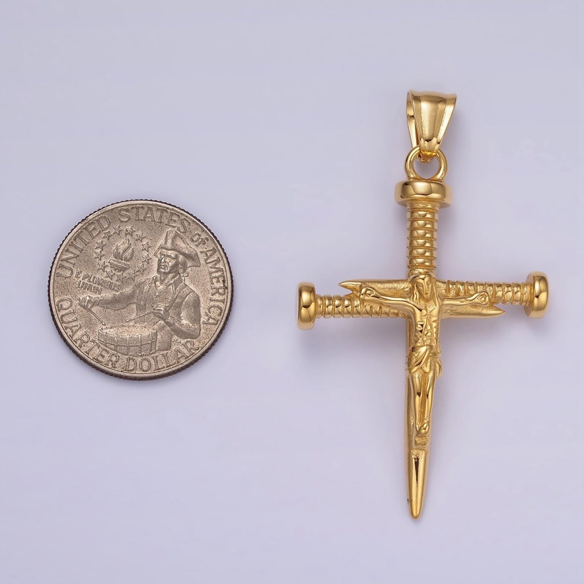 Stainless Steel Jesus Crucifix Nail Religious Cross Pendant | P1074 - DLUXCA