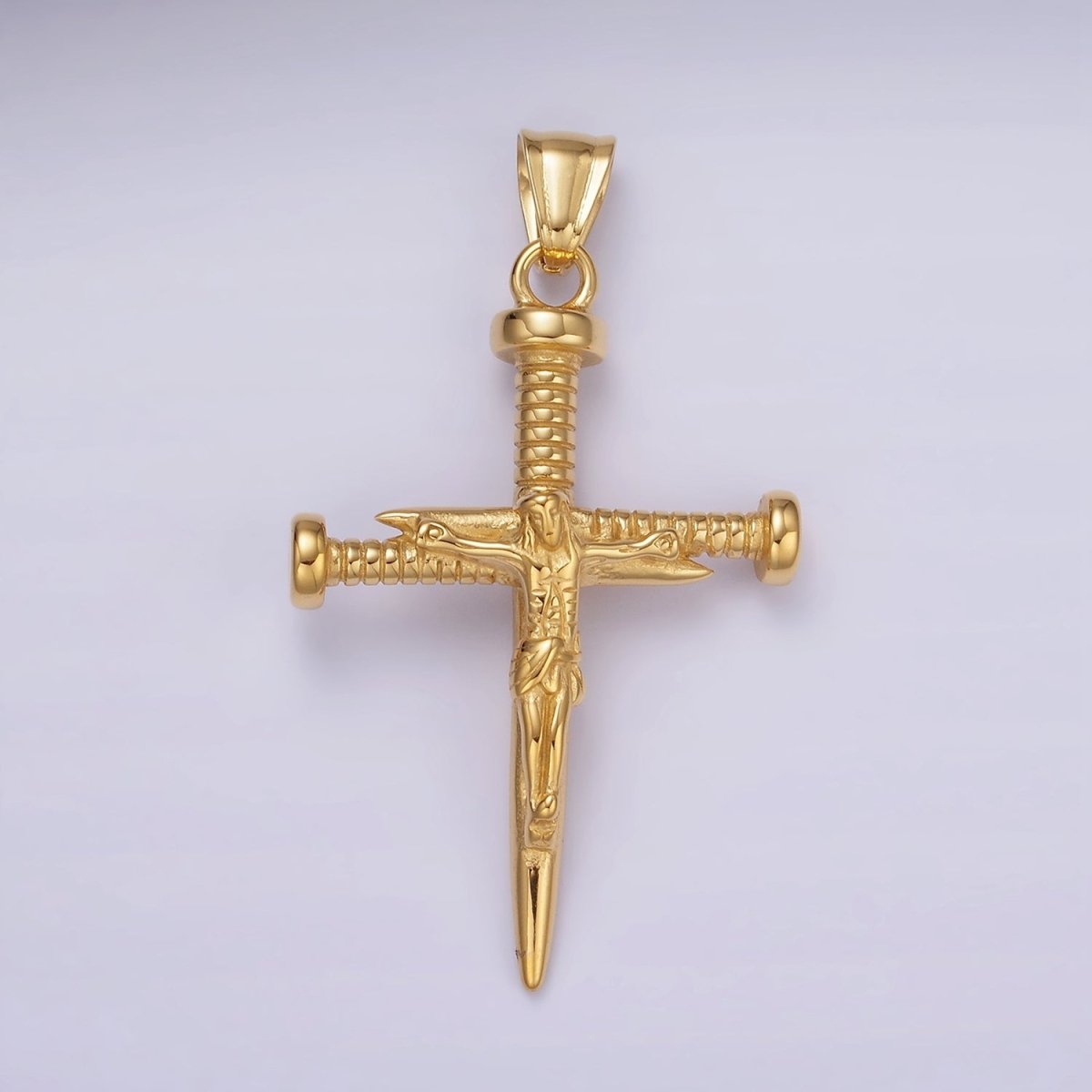 Stainless Steel Jesus Crucifix Nail Religious Cross Pendant | P1074 - DLUXCA