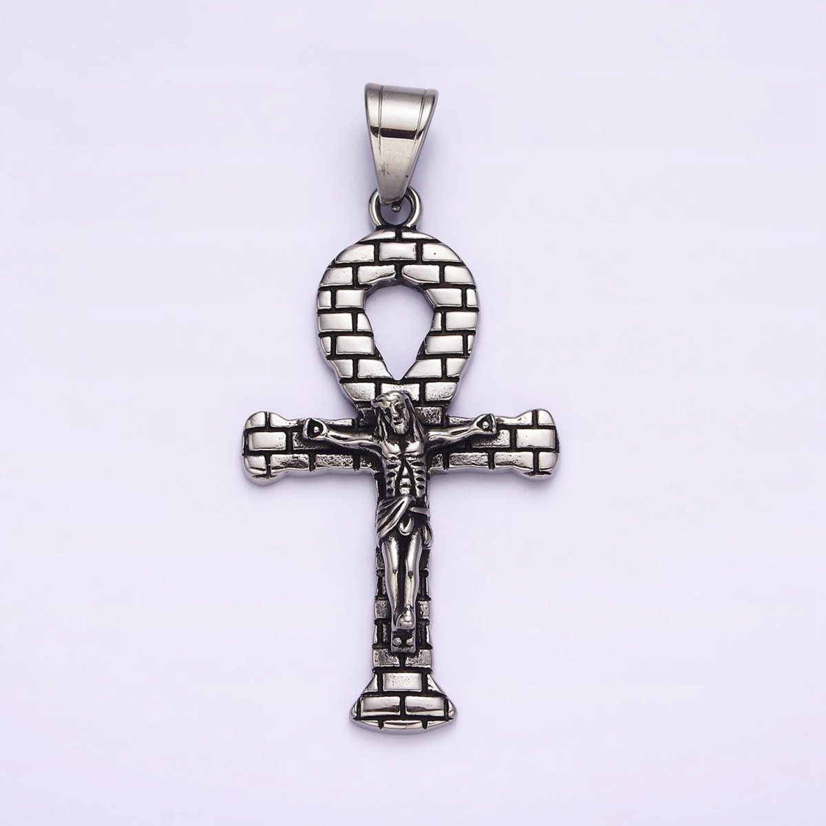 Stainless Steel Jesus Crucifix Religious Cross Brick Ankh Cross Pendant J-695 - DLUXCA