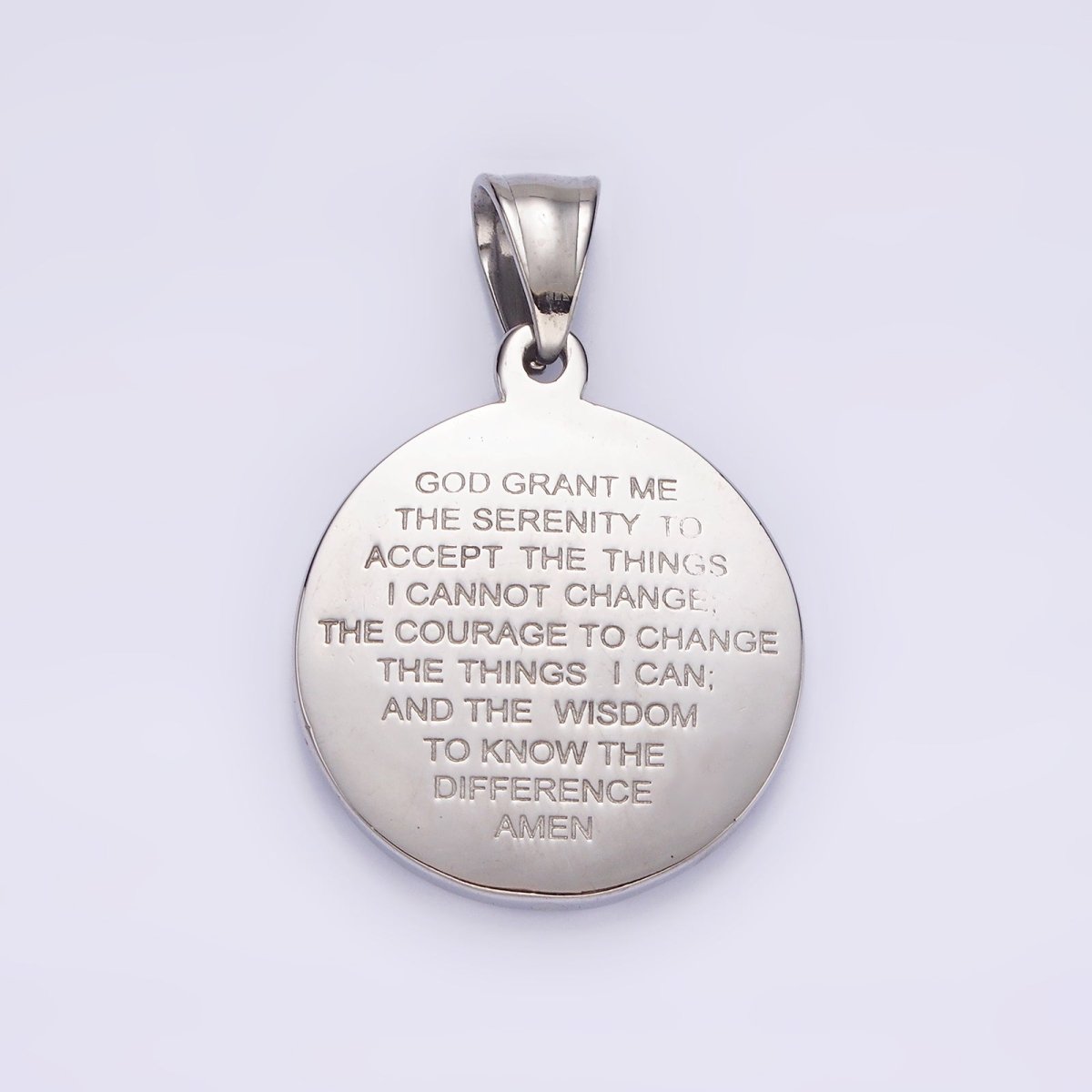 Stainless Steel Jesus Serenity Prayer Script Engraved Double Sided Round Pendant in Silver & Gold | P-821 P-822 - DLUXCA