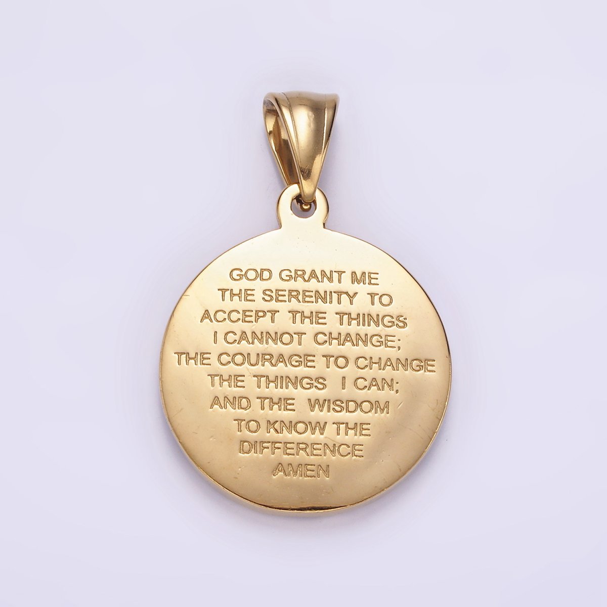 Stainless Steel Jesus Serenity Prayer Script Engraved Double Sided Round Pendant in Silver & Gold | P-821 P-822 - DLUXCA