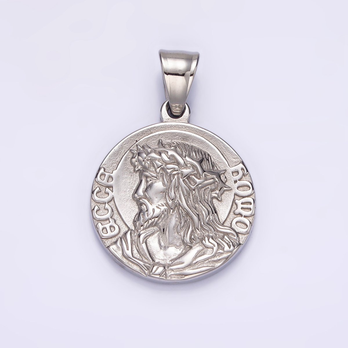 Stainless Steel Jesus Serenity Prayer Script Engraved Double Sided Round Pendant in Silver & Gold | P-821 P-822 - DLUXCA
