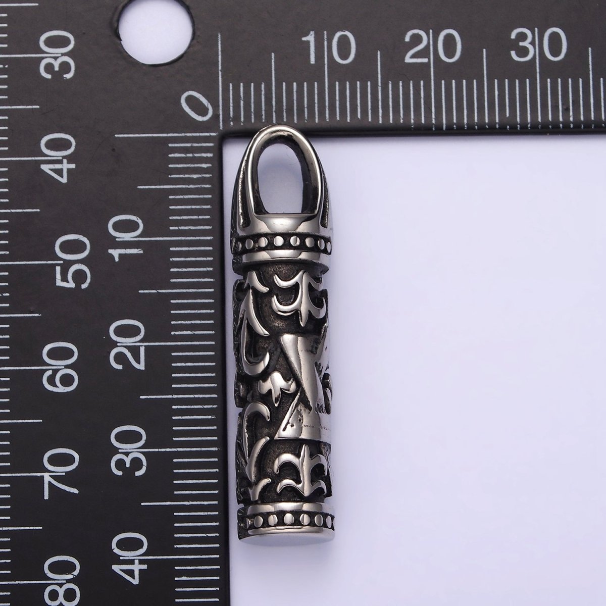 Stainless Steel Jewish Star of David Curved Line Engraved Cylinder Tube Pendant | P-766 - DLUXCA