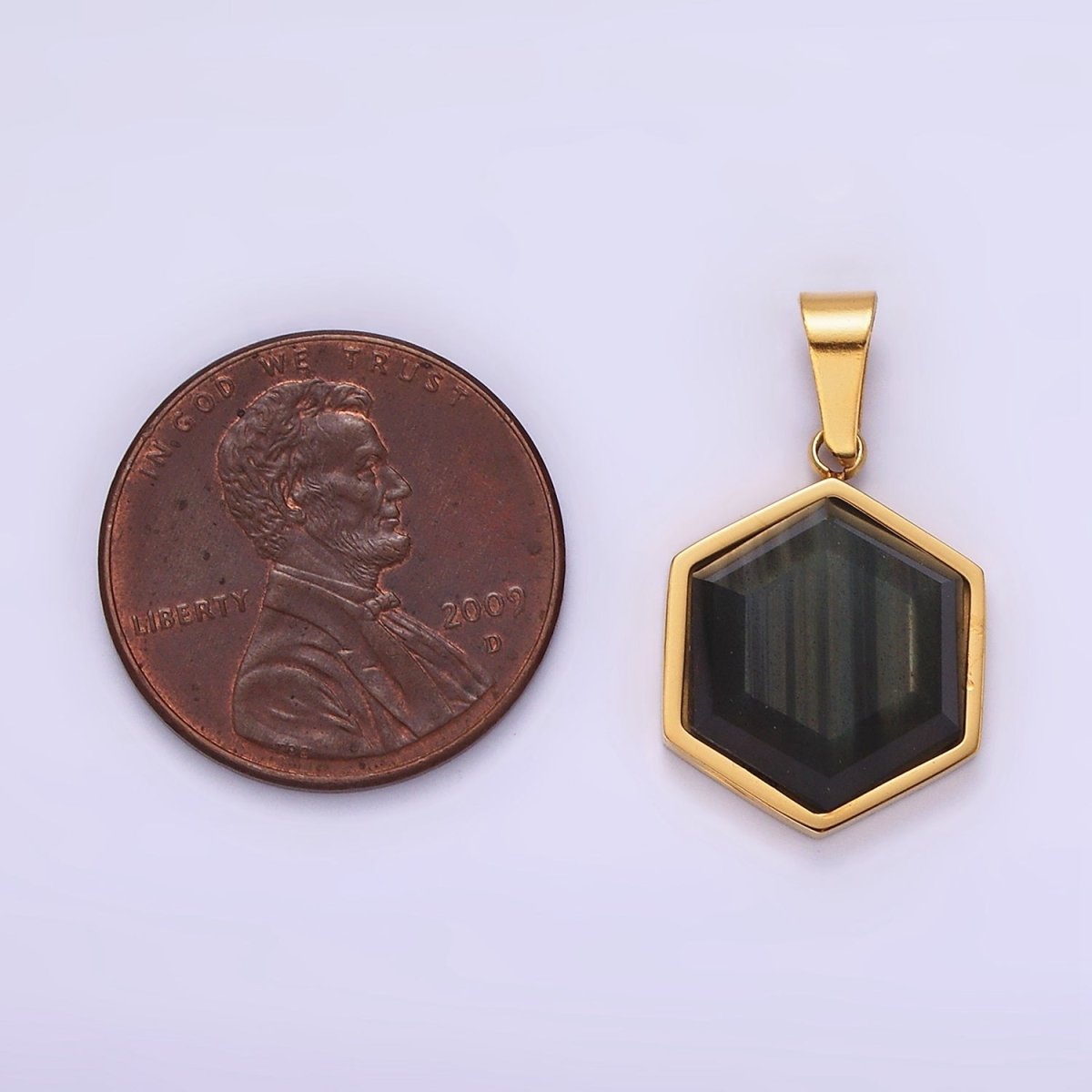 Stainless Steel Labradorite Hexagonal Bezel Pendant in Gold & Silver | P1052 P1053 - DLUXCA