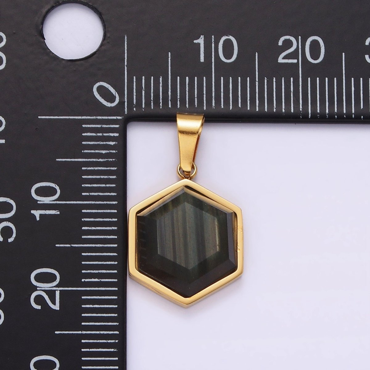 Stainless Steel Labradorite Hexagonal Bezel Pendant in Gold & Silver | P1052 P1053 - DLUXCA