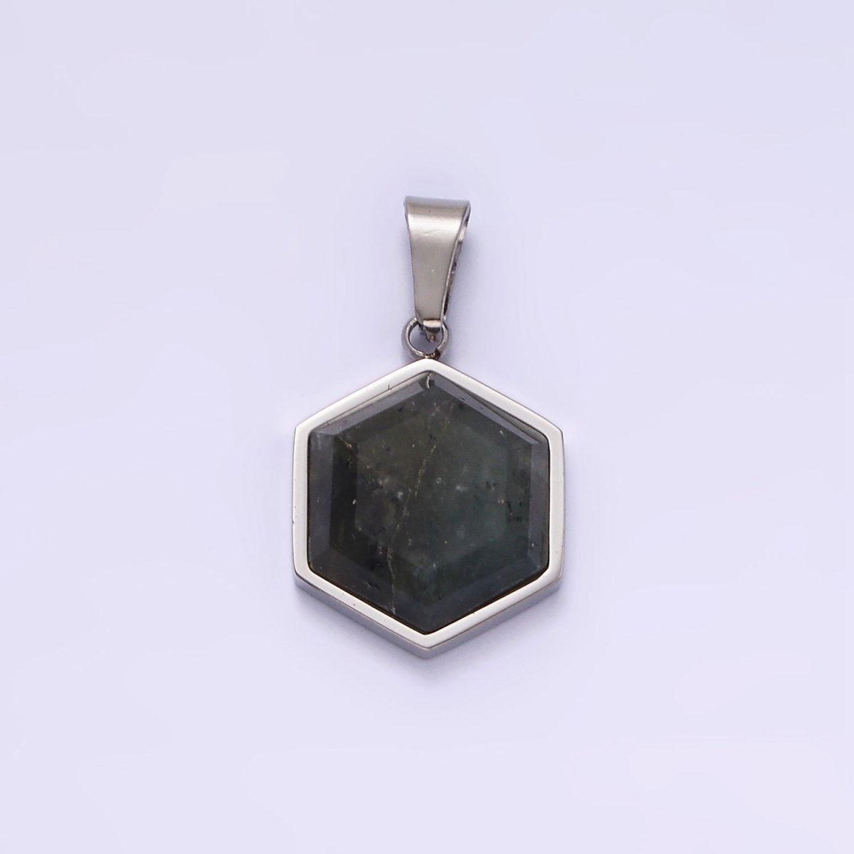 Stainless Steel Labradorite Hexagonal Bezel Pendant in Gold & Silver | P1052 P1053 - DLUXCA