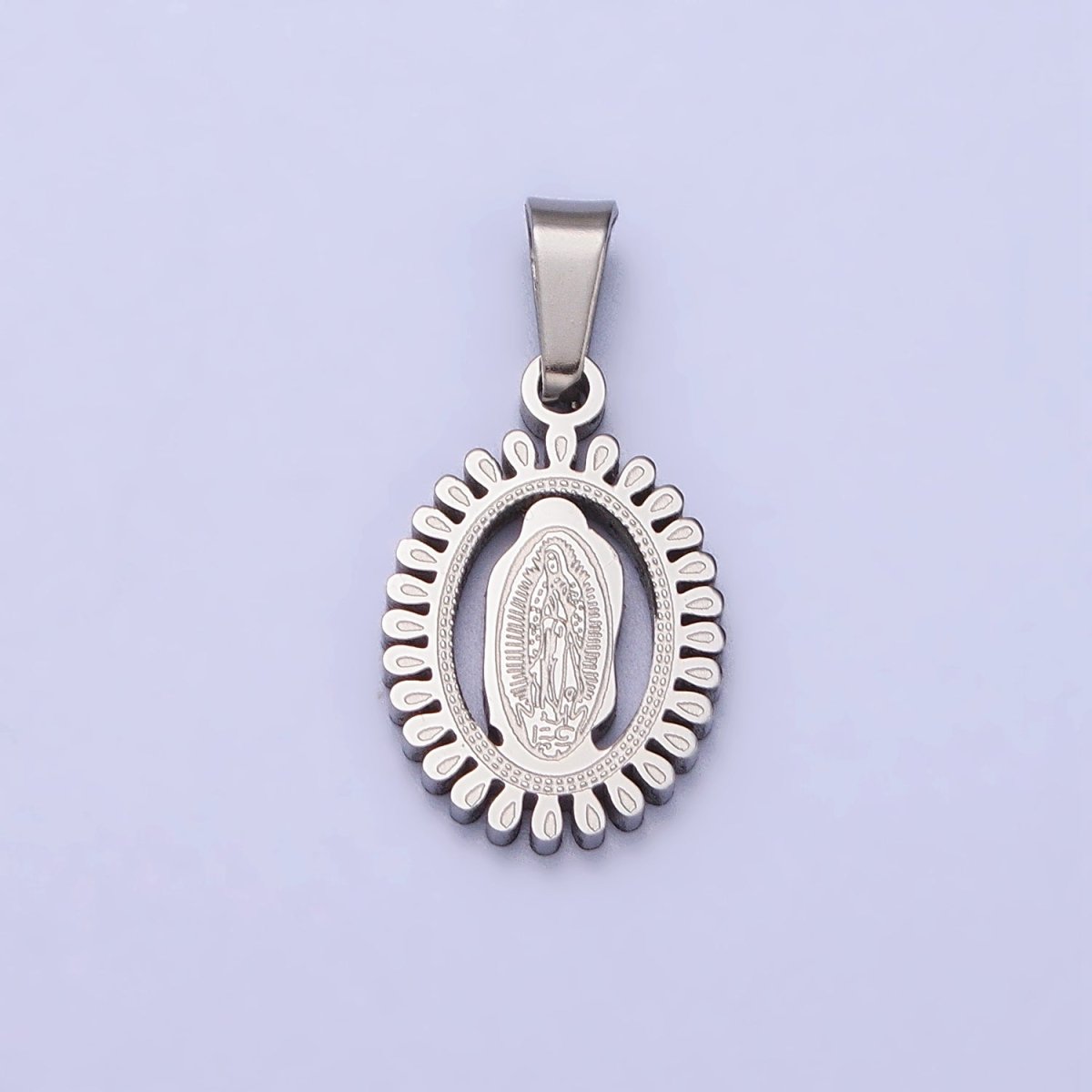 Stainless Steel Lady Guadalupe Virgin Mary Open Oval Pendant in Gold & Silver J-626 J-639 - DLUXCA