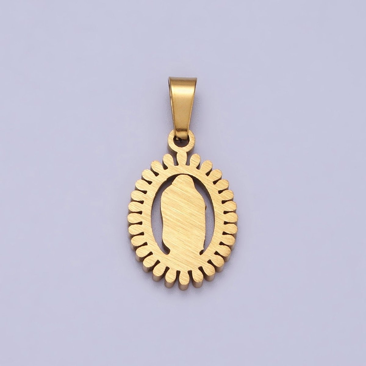 Stainless Steel Lady Guadalupe Virgin Mary Open Oval Pendant in Gold & Silver J-626 J-639 - DLUXCA