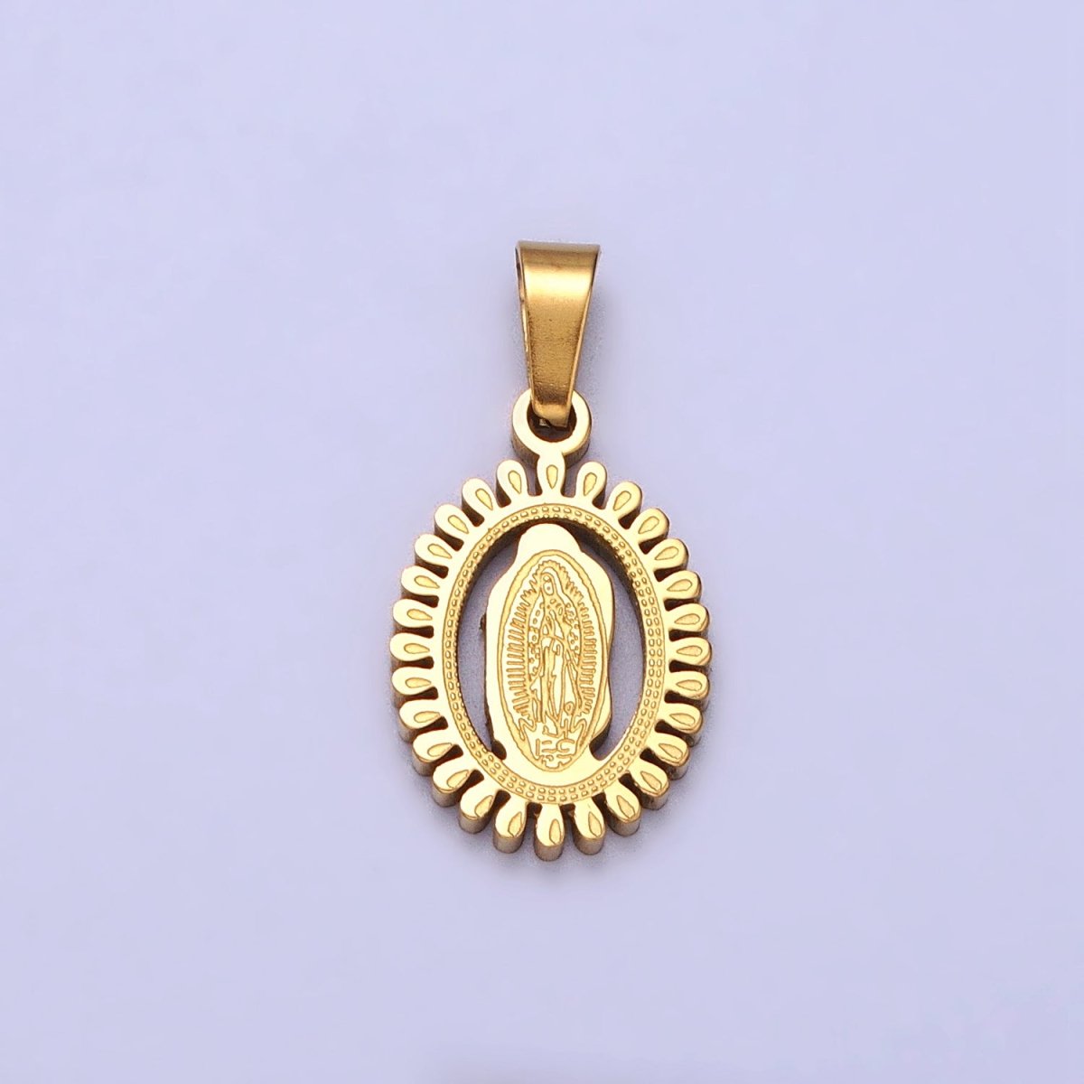 Stainless Steel Lady Guadalupe Virgin Mary Open Oval Pendant in Gold & Silver J-626 J-639 - DLUXCA