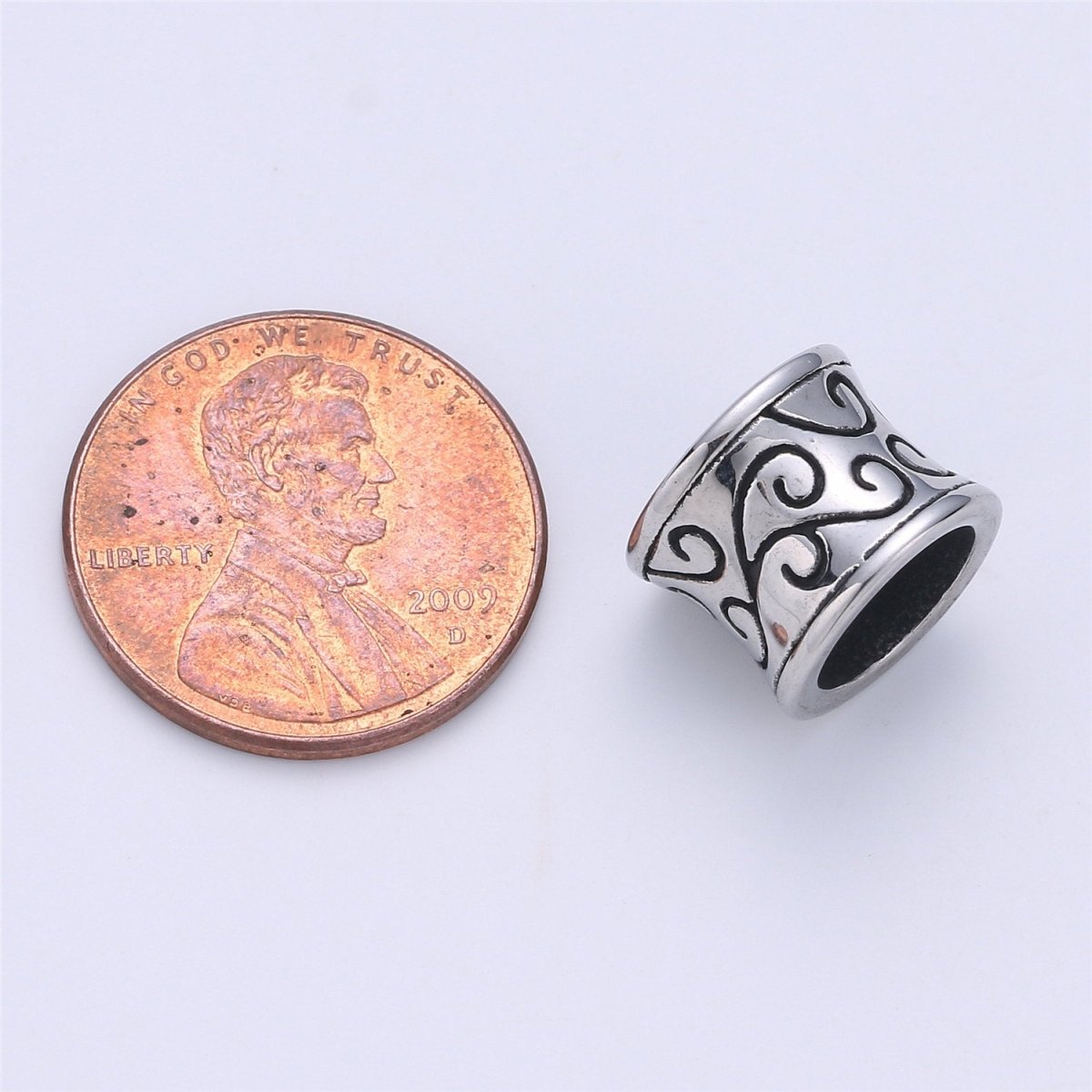 Stainless Steel Large Hole Wave Pattern Spacer Bead, for DIY Jewelry Making European Charms Beaded Bracelet, Bead Size 11x9mm Hole 4mm B-448 - DLUXCA