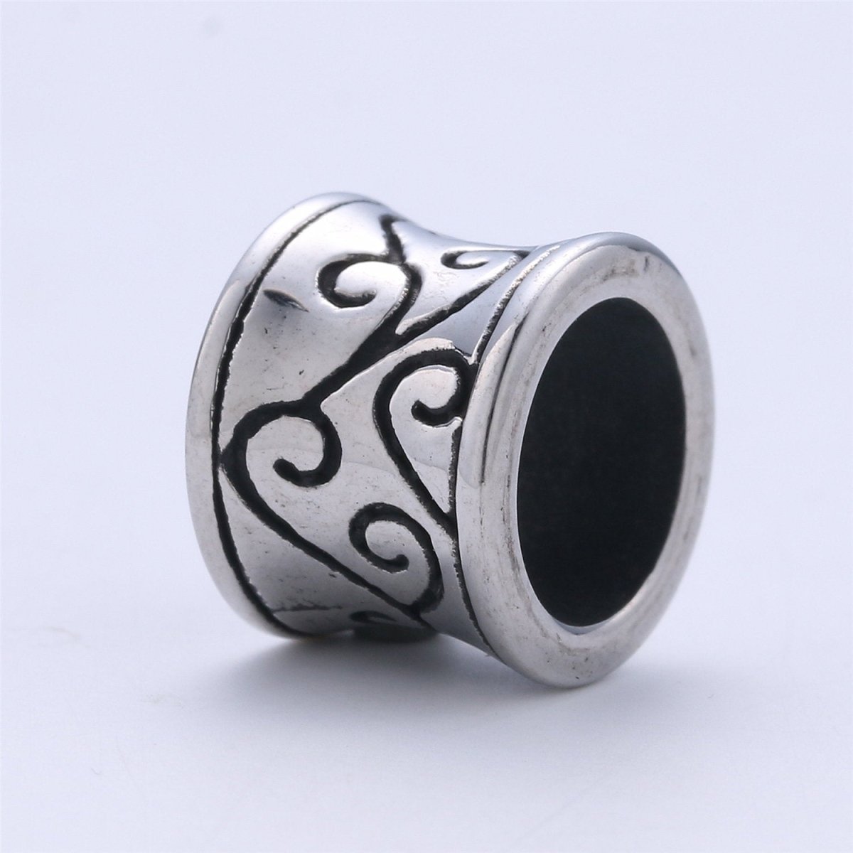 Stainless Steel Large Hole Wave Pattern Spacer Bead, for DIY Jewelry Making European Charms Beaded Bracelet, Bead Size 11x9mm Hole 4mm B-448 - DLUXCA