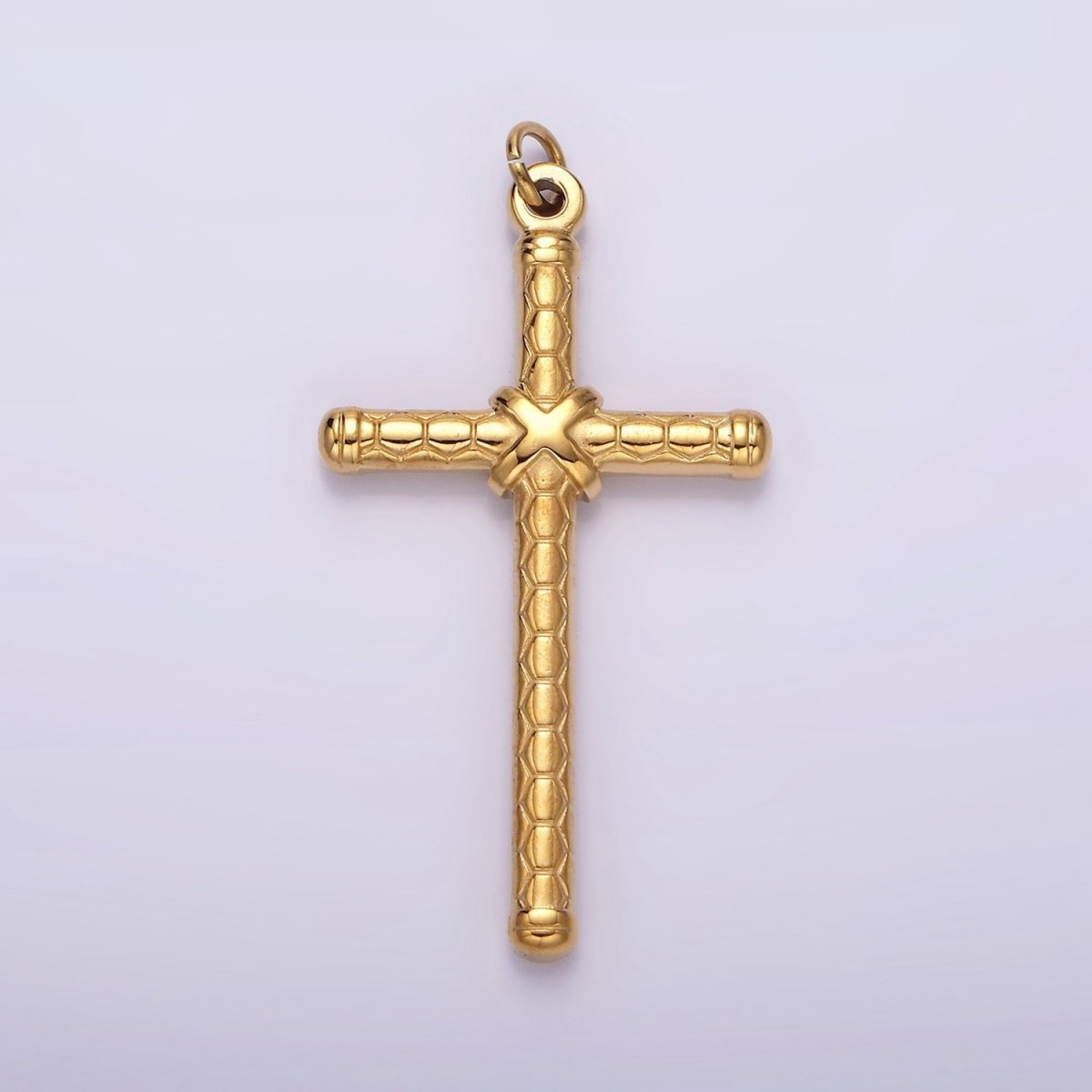 Stainless Steel Latin Cross Tied Hexagon Textured Charm in Gold & Silver | P1282 P1283 - DLUXCA