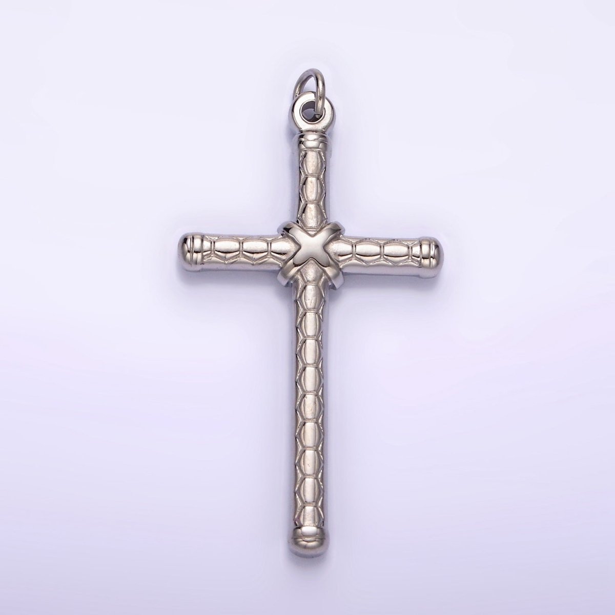 Stainless Steel Latin Cross Tied Hexagon Textured Charm in Gold & Silver | P1282 P1283 - DLUXCA