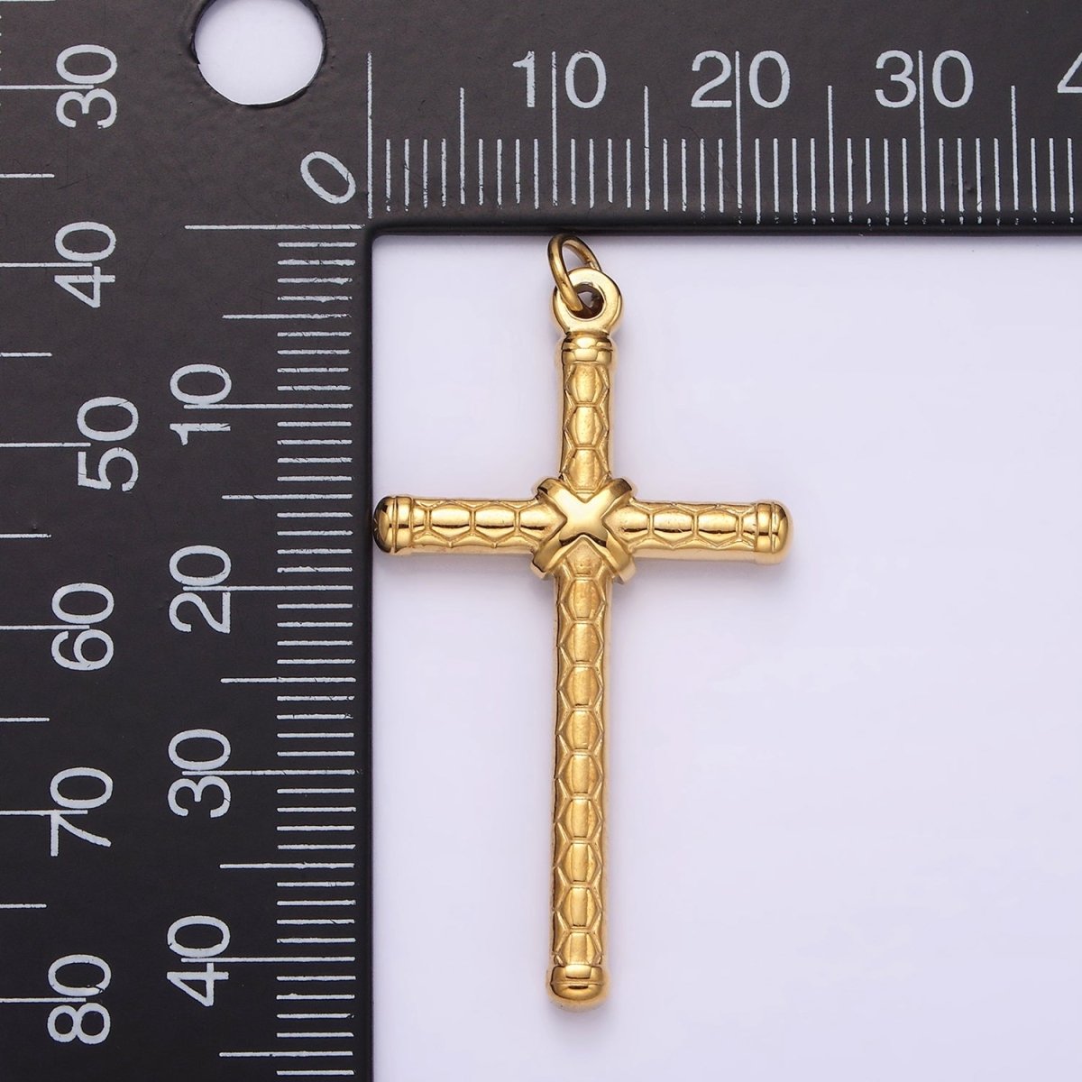 Stainless Steel Latin Cross Tied Hexagon Textured Charm in Gold & Silver | P1282 P1283 - DLUXCA