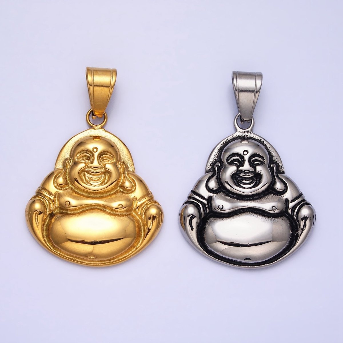 Stainless Steel Laughing Spiritual Buddha Pendant in Gold & Silver | P1103 - DLUXCA