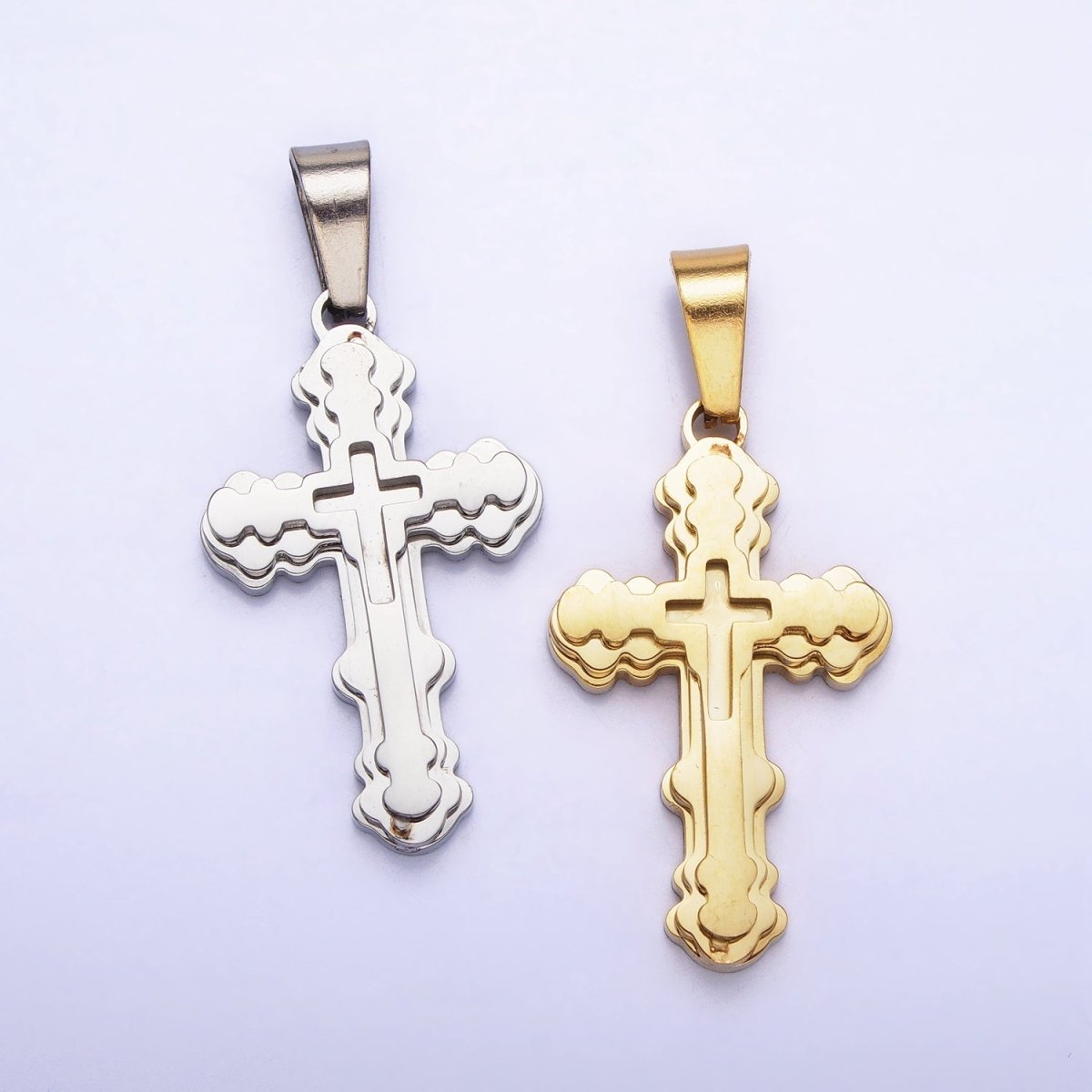 Stainless Steel Layered Religious Bubble Cross Pendant in Gold & Silver | P-1080 - DLUXCA