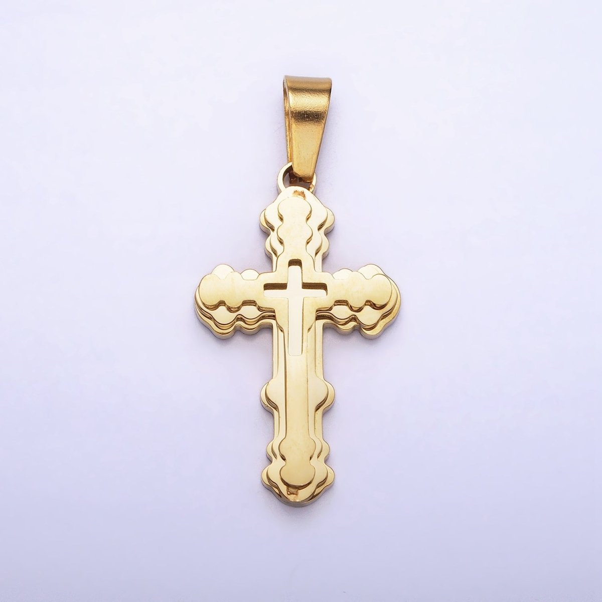 Stainless Steel Layered Religious Bubble Cross Pendant in Gold & Silver | P-1080 - DLUXCA