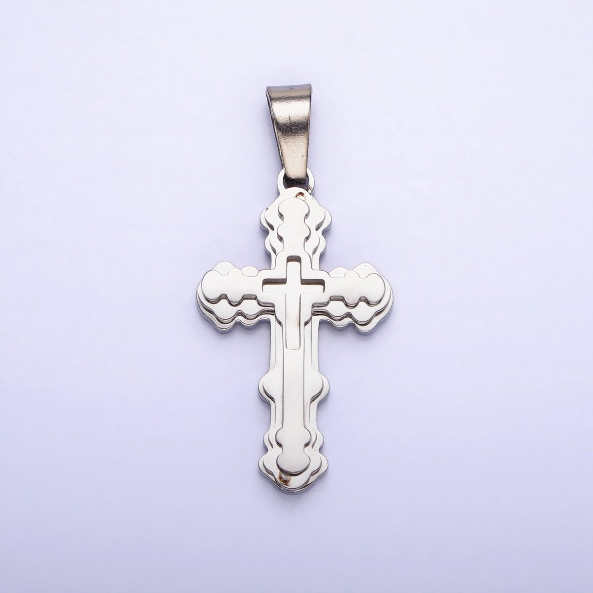 Stainless Steel Layered Religious Bubble Cross Pendant in Gold & Silver | P-1080 - DLUXCA