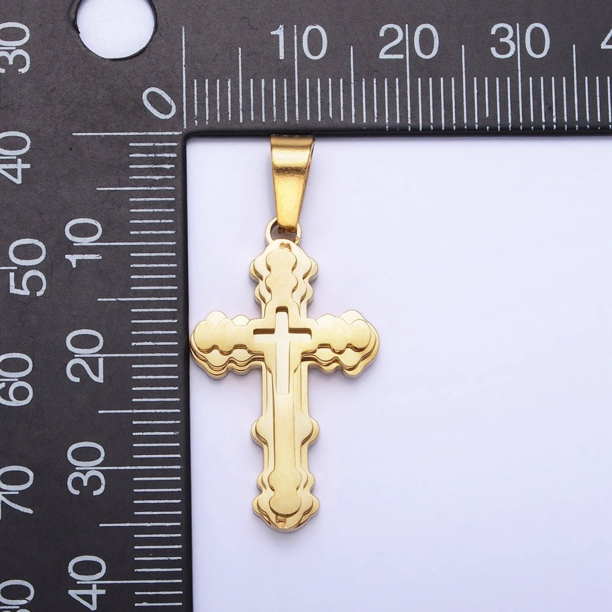 Stainless Steel Layered Religious Bubble Cross Pendant in Gold & Silver | P-1080 - DLUXCA