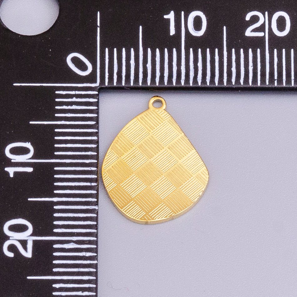 Stainless Steel Line Engraved Checkered Abstract Pear-Shaped Charm in Gold & Silver | P-918 - DLUXCA