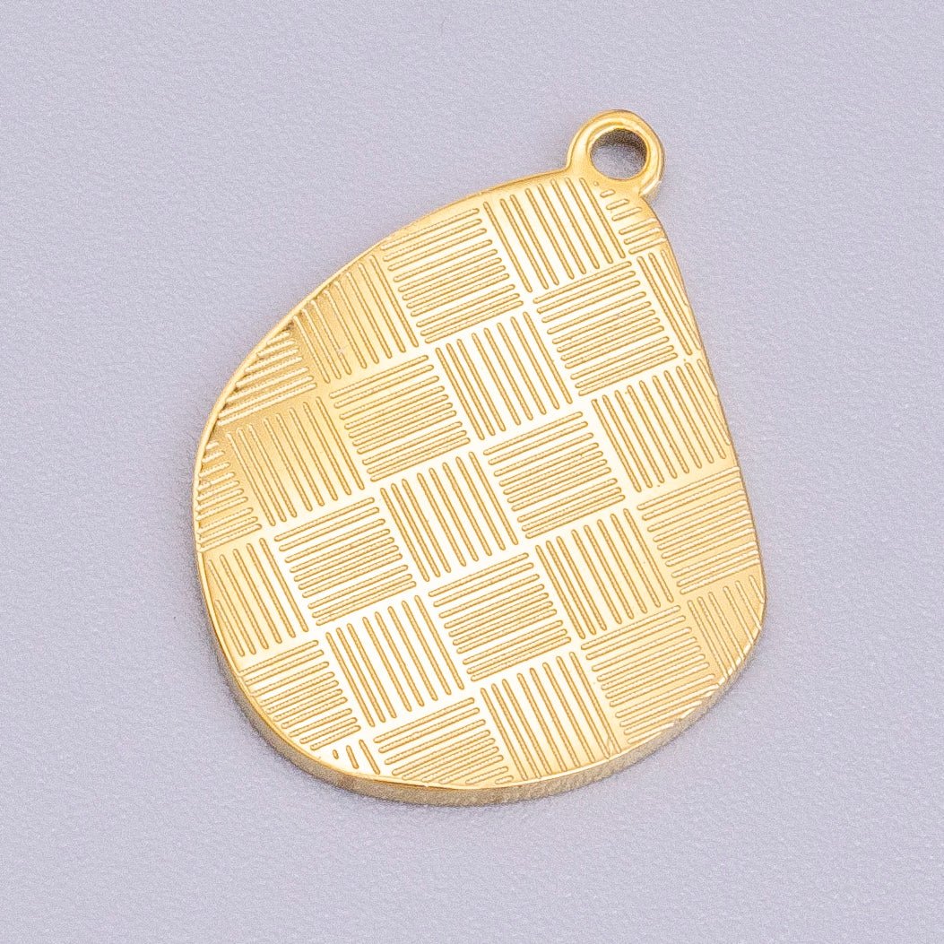 Stainless Steel Line Engraved Checkered Abstract Pear-Shaped Charm in Gold & Silver | P-918 - DLUXCA