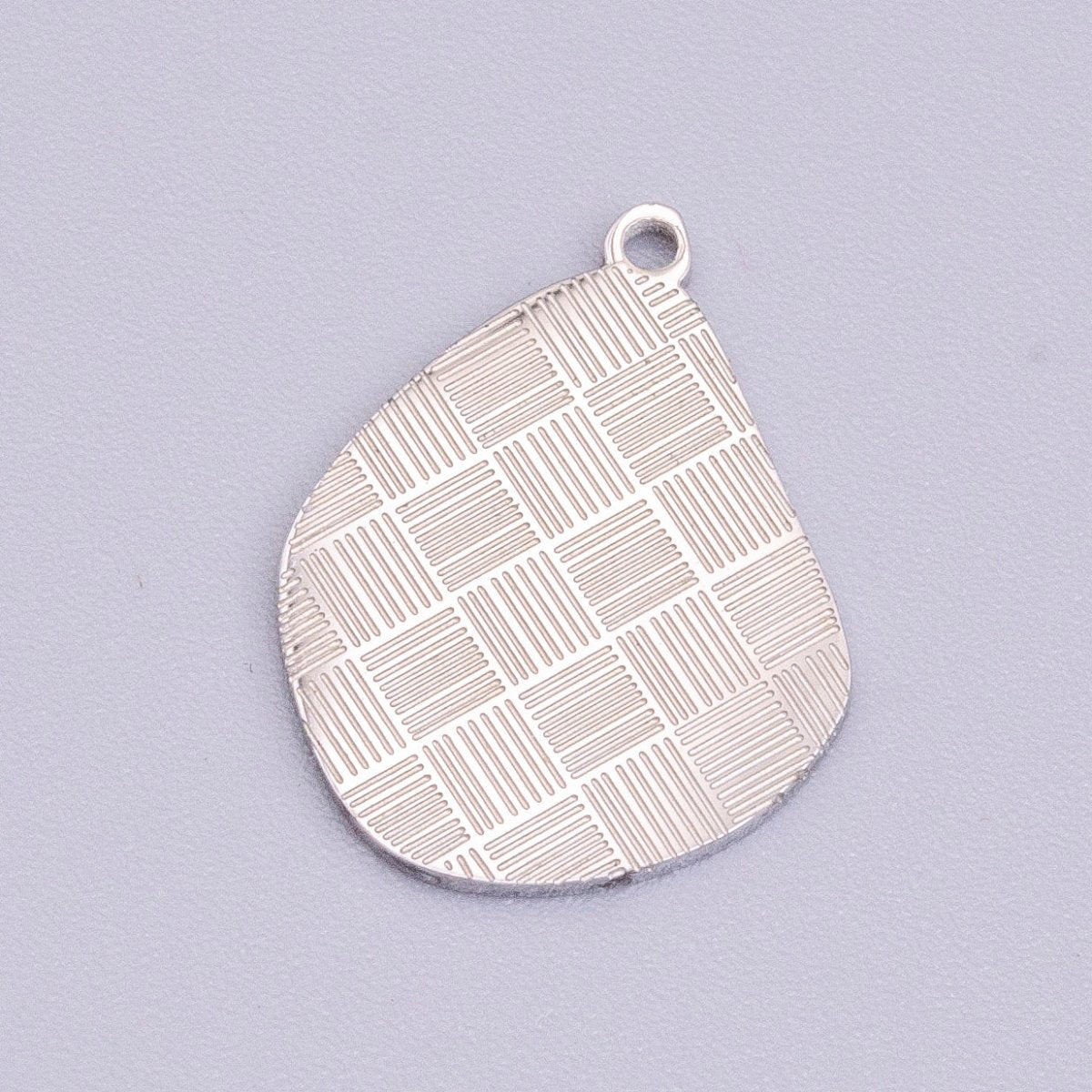 Stainless Steel Line Engraved Checkered Abstract Pear-Shaped Charm in Gold & Silver | P-918 - DLUXCA