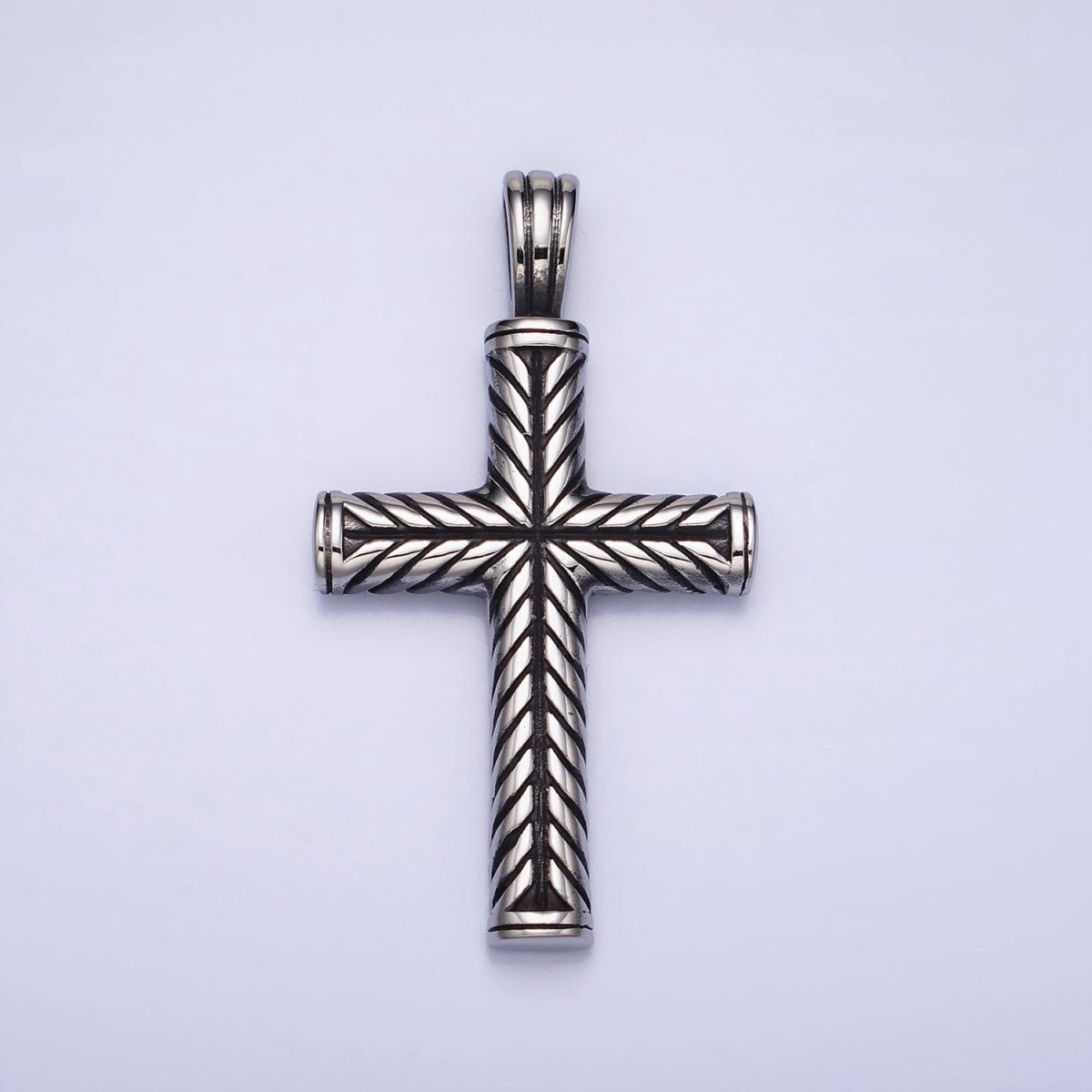 Stainless Steel Line-Engraved Religious 55mm Cross Pendant in Gold & Silver P-1144 - DLUXCA