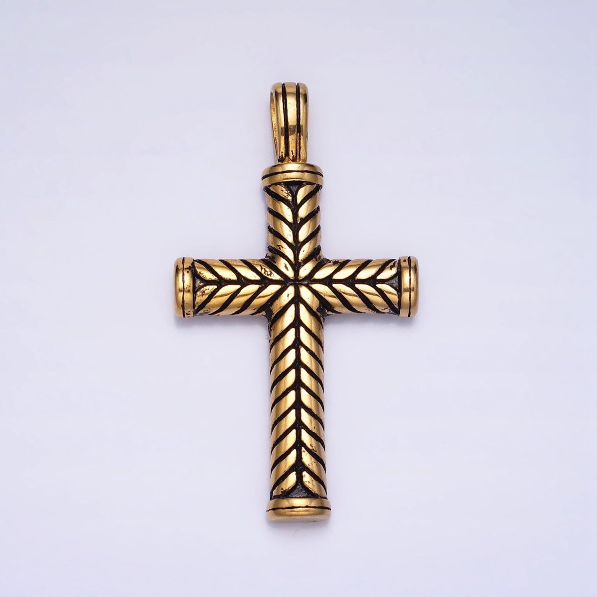 Stainless Steel Line-Engraved Religious 55mm Cross Pendant in Gold & Silver P-1144 - DLUXCA