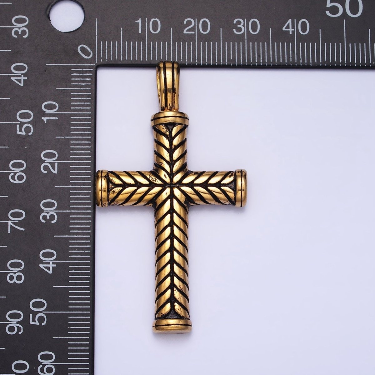 Stainless Steel Line-Engraved Religious 55mm Cross Pendant in Gold & Silver P-1144 - DLUXCA