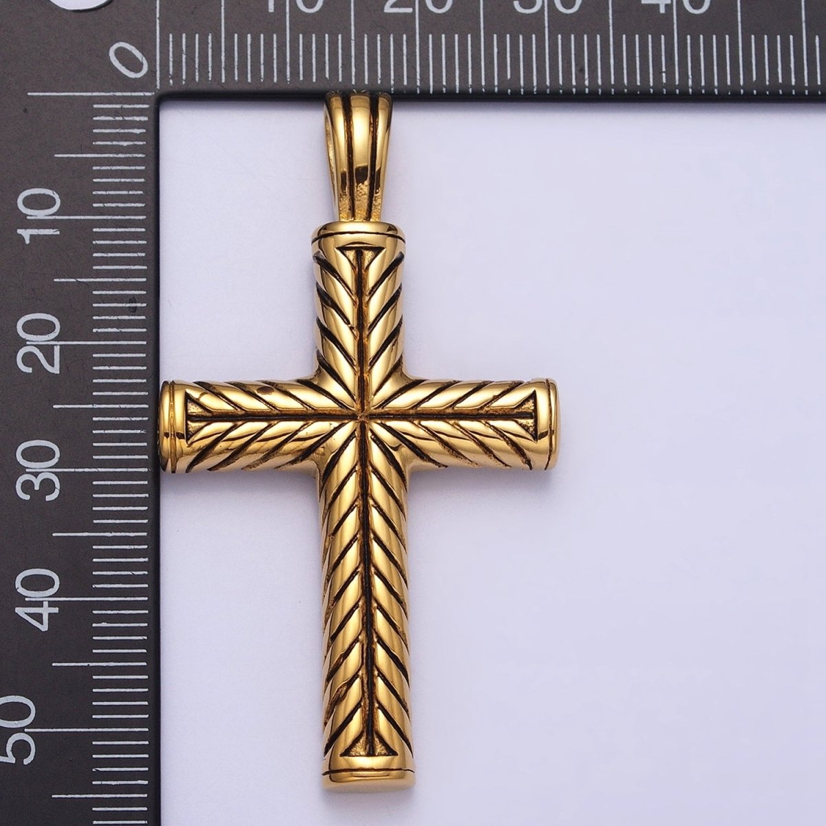 Stainless Steel Line-Engraved Religious Cross 55mm Gold Pendant | P-1162 - DLUXCA