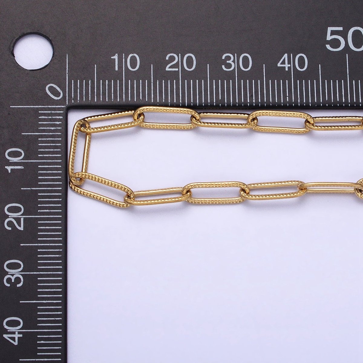 Stainless Steel Line-Textured PaperClip Unfinished 4mm Chain in Gold & SIlver | ROLL-1348 ROLL-1349 Clearance Pricing - DLUXCA