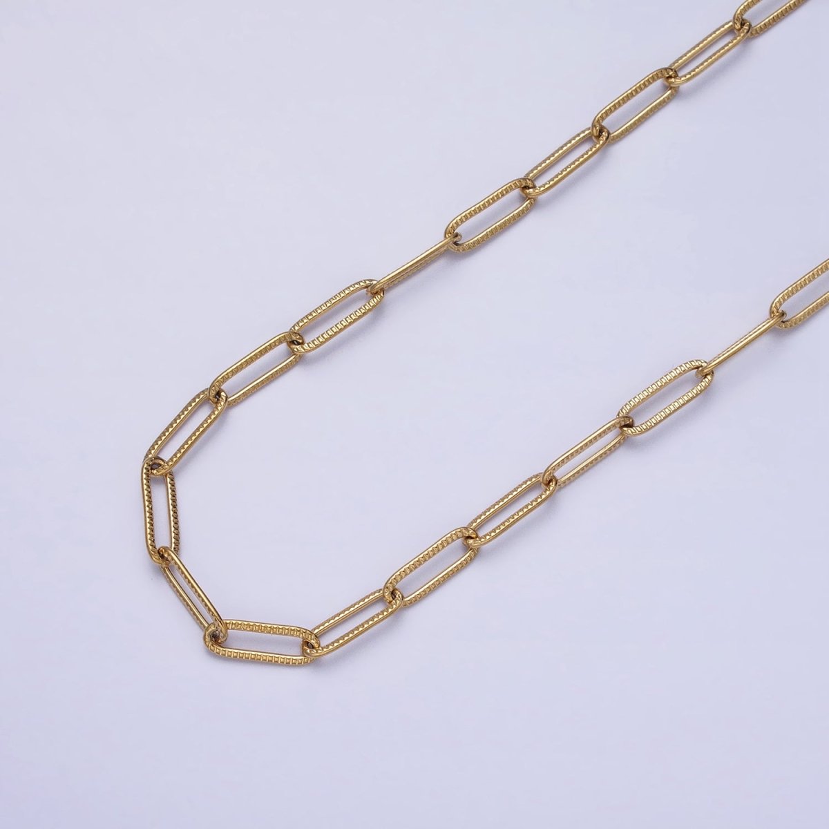 Stainless Steel Line-Textured PaperClip Unfinished 4mm Chain in Gold & SIlver | ROLL-1348 ROLL-1349 Clearance Pricing - DLUXCA