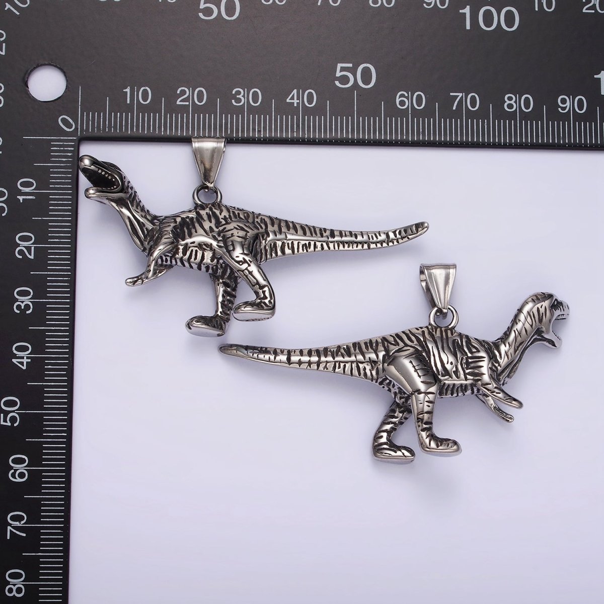 Stainless Steel Line-Textured Raptor Dinosaur Animal Pendant | P1193 - DLUXCA