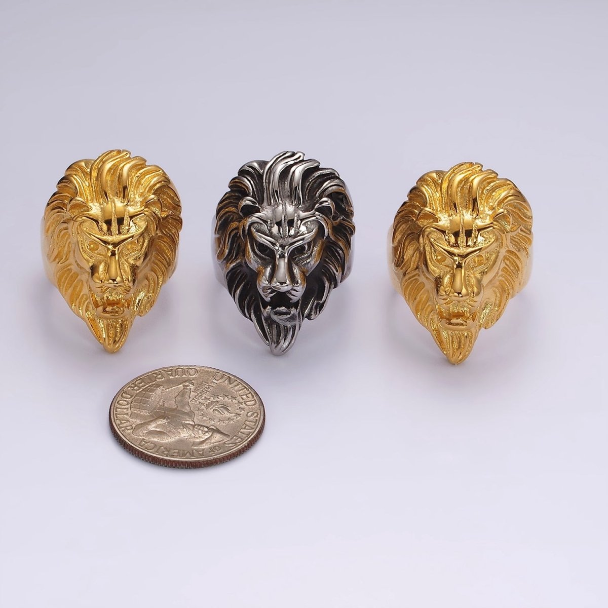 Stainless Steel Lion Head King Animal Ring in Gold & Silver | O1222 - O1227 - DLUXCA