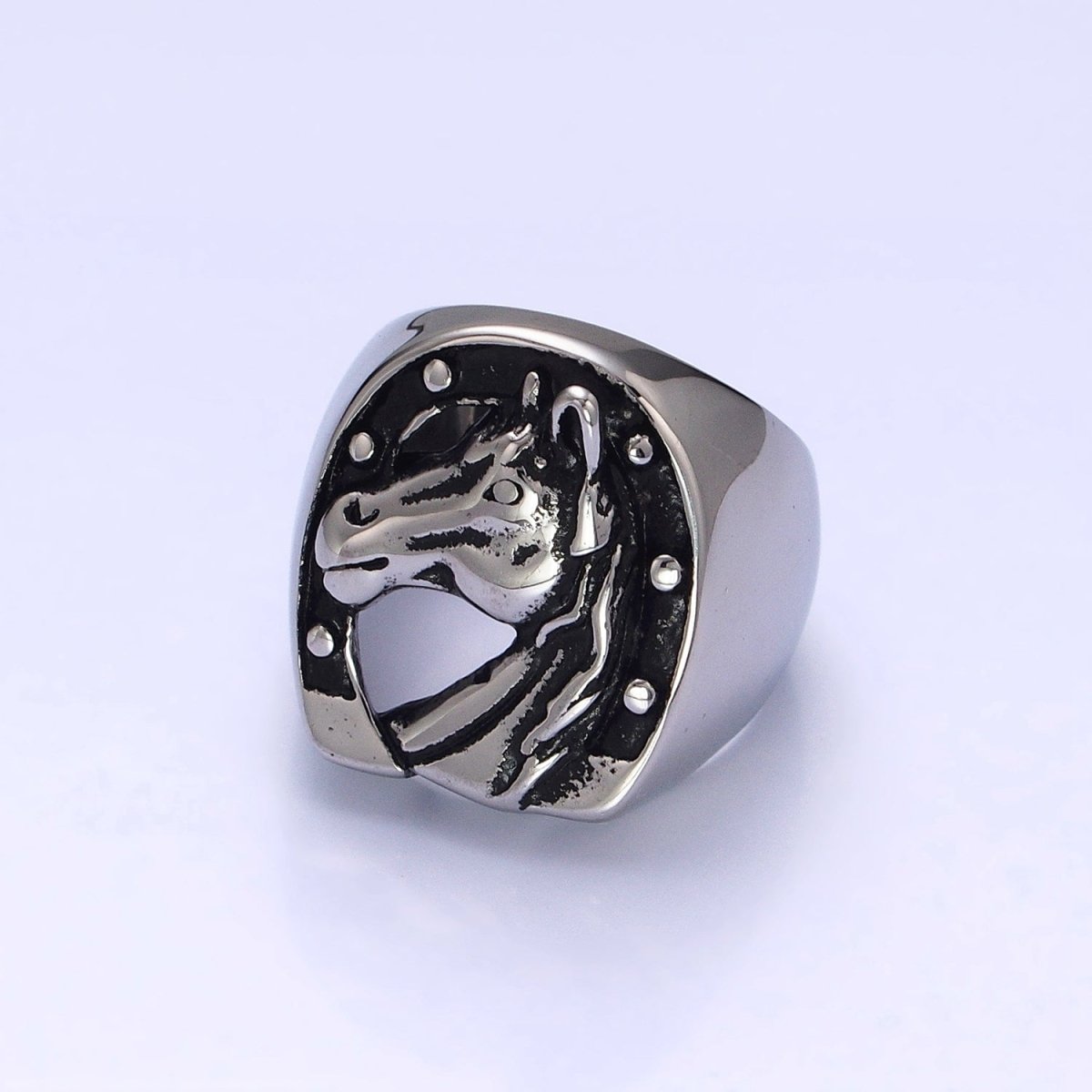 Stainless Steel Lucky Horse Shoe Animal Oval Signet Ring in Gold & Silver | O-1958 O-1959 O-1960 O-1961 - DLUXCA