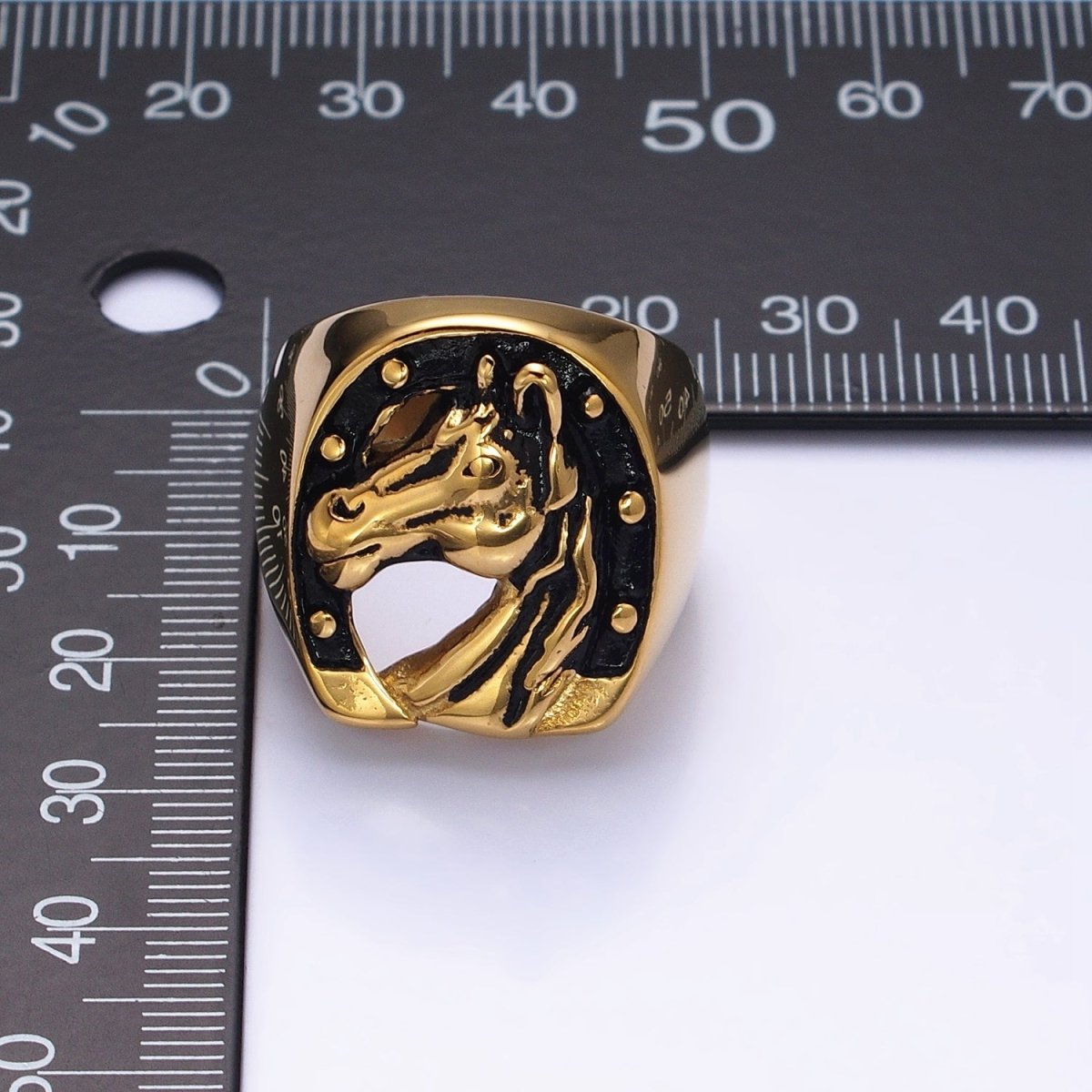 Stainless Steel Lucky Horse Shoe Animal Oval Signet Ring in Gold & Silver | O-1958 O-1959 O-1960 O-1961 - DLUXCA