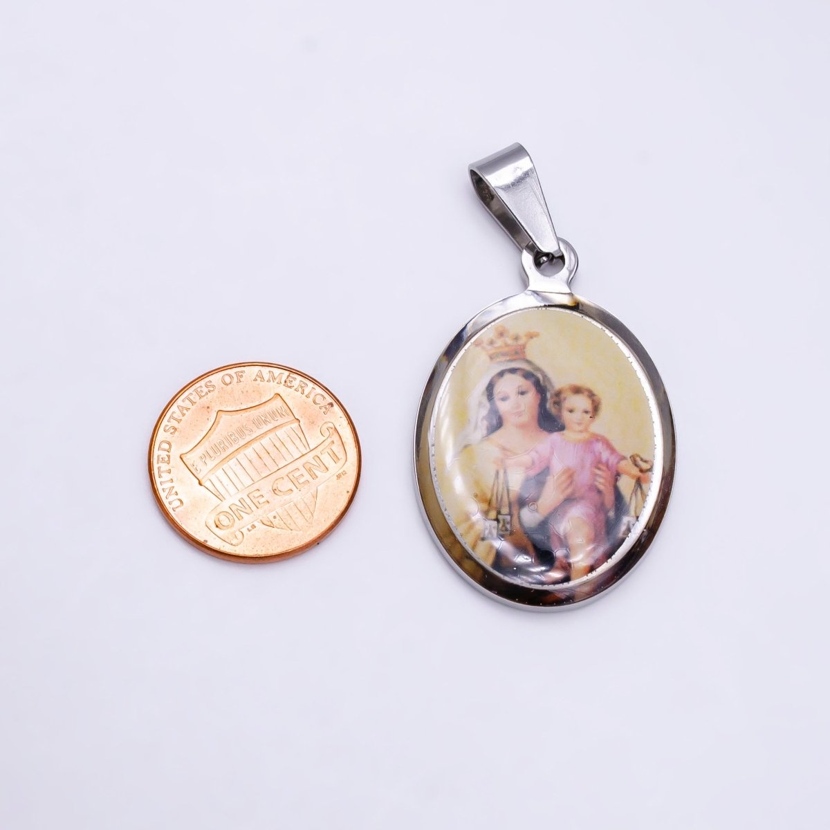 Stainless Steel Mary Lady Guadalupe Baby Jesus Portrait Picture Oval Pendant in Gold & Silver | P863 P864 - DLUXCA