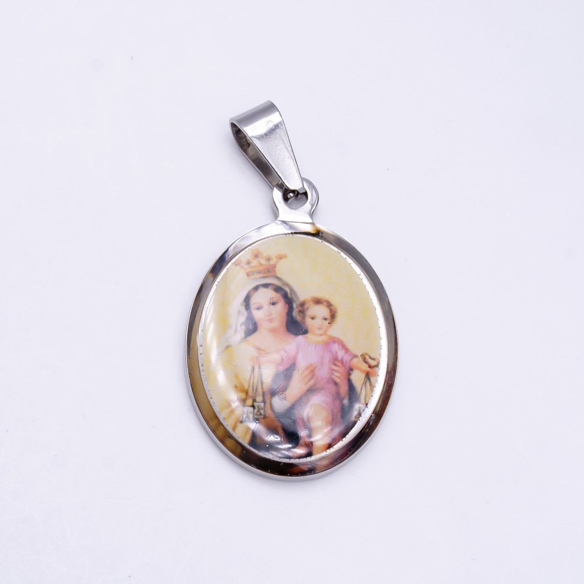 Stainless Steel Mary Lady Guadalupe Baby Jesus Portrait Picture Oval Pendant in Gold & Silver | P863 P864 - DLUXCA