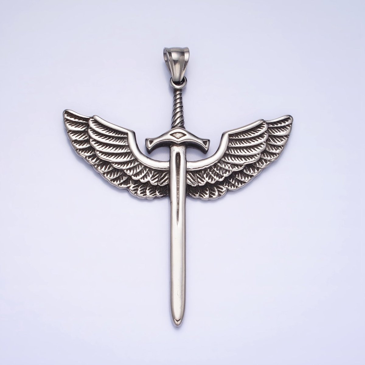 Stainless Steel Medieval Winged Sword Guardian Archangel Michael Pendant in Silver & Gold | P-1137 - DLUXCA